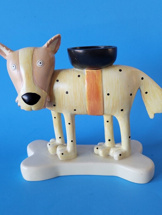 Other - Allen Designs Studio 5" Dog Figurine Tealight Candle Holder Bone Base Folk Art
